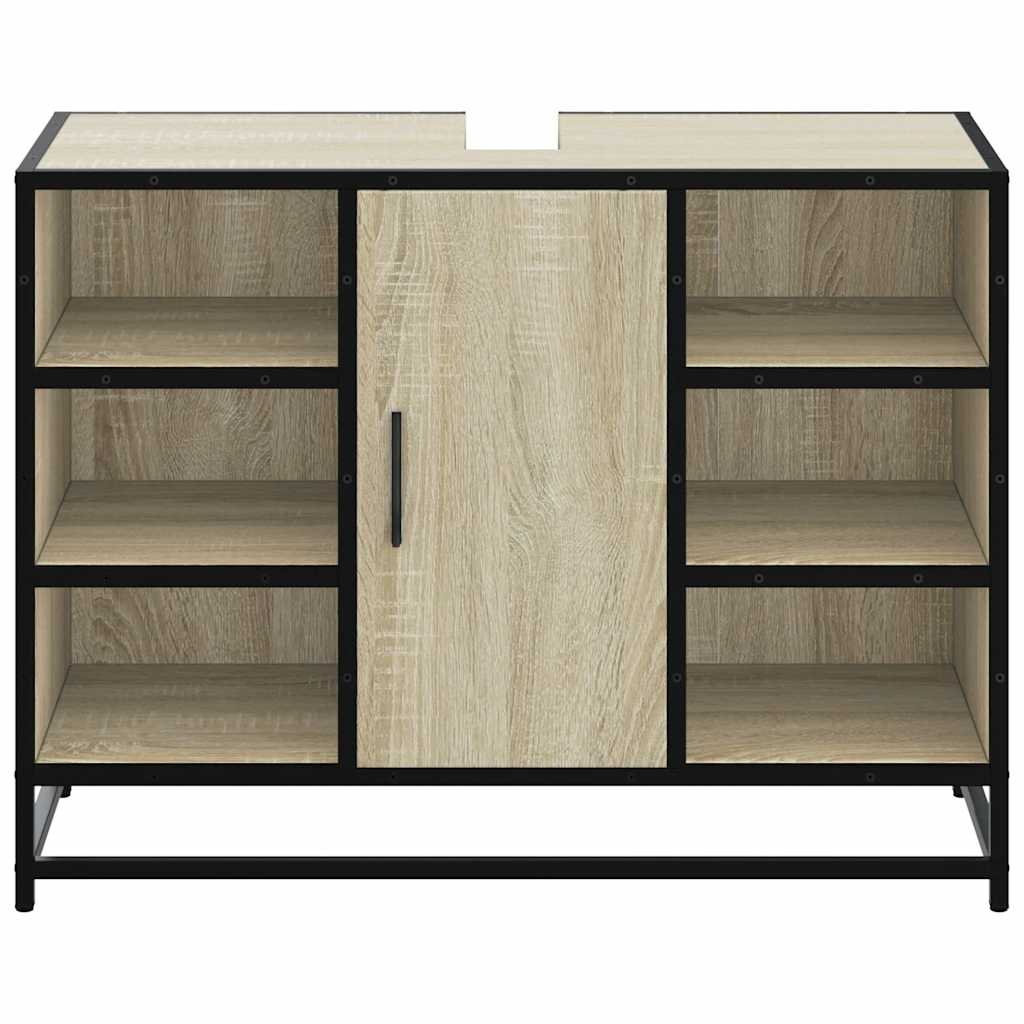 Mobiletto per Lavabo da Bagno Rovere Sonoma 80x33x60 cm Legno Massello