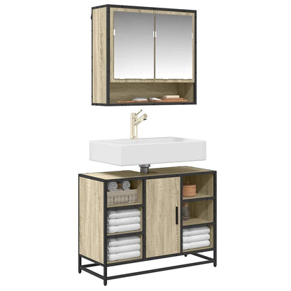 Mobiletto per Lavabo da Bagno Rovere Sonoma 80x33x60 cm Legno Massello