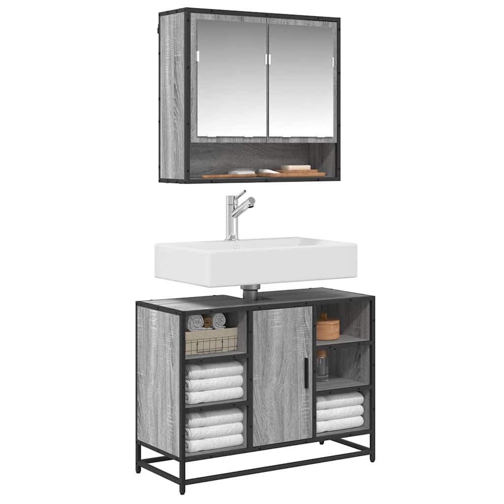 Mobile Lavabo Bagno Grigio Sonoma 60x30x60 cm Legno Multistrato