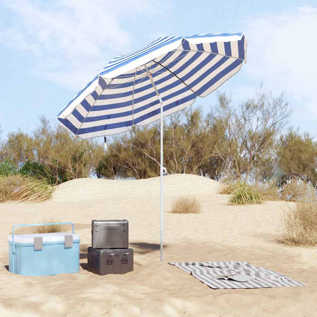 Ombrellone da Spiaggia Blu e Bianco 206 x 206 x 212 cm