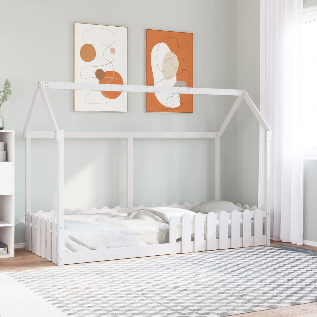 Giroletto Casetta Bambini Bianco 80x200 cm Legno Massello Pino