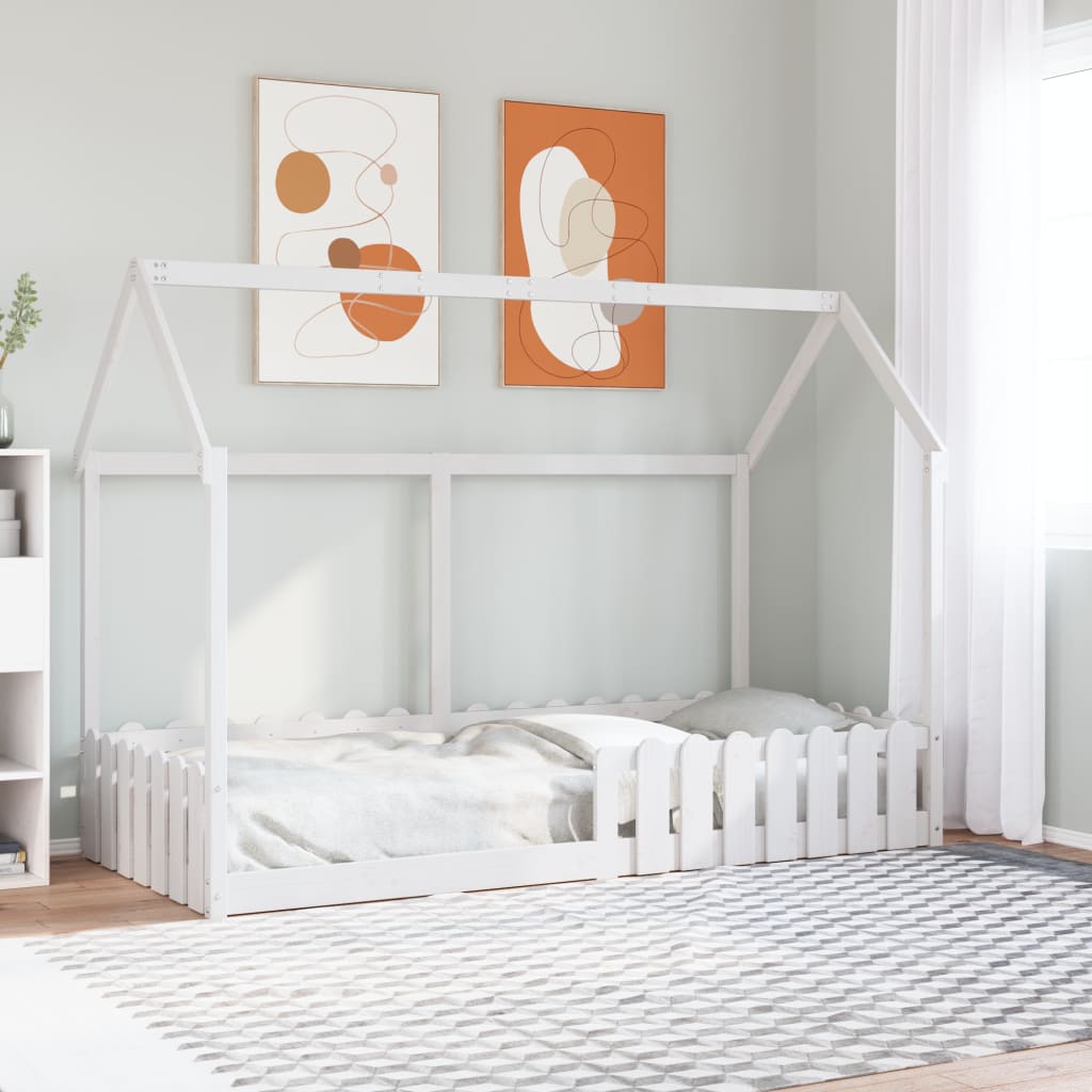 Giroletto Casetta Bambini Bianco 90x190 cm Legno Massello Pino