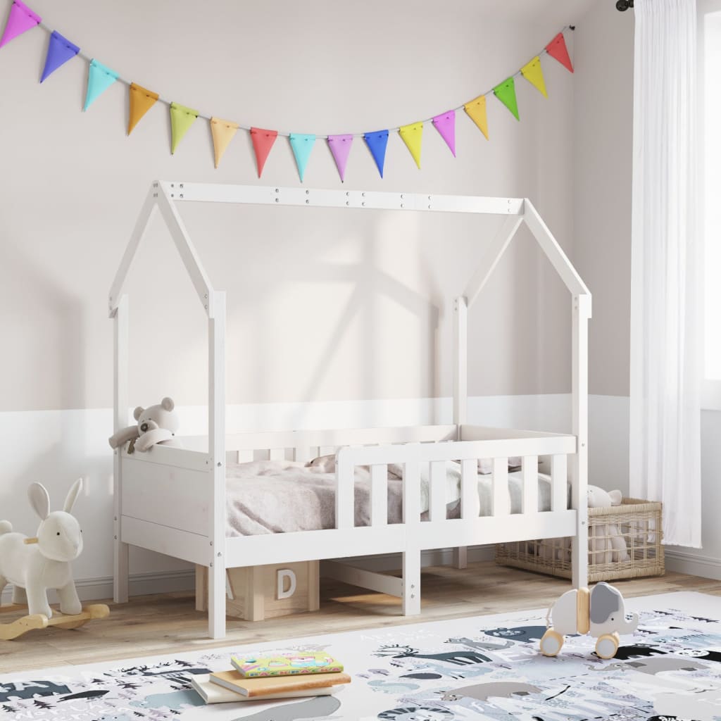 Giroletto Casetta Bambini Bianco 80x160 cm Legno Massello Pino