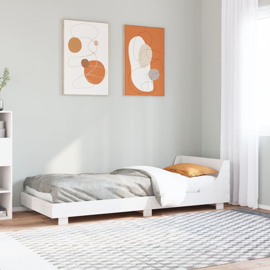 Letto senza Materasso Bianco 75x190 in Legno Massello di Pino