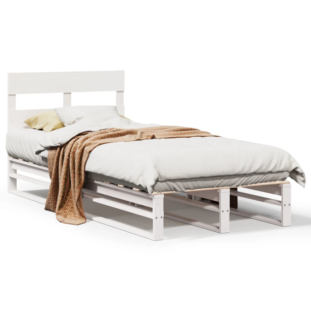 Letto senza Materasso Bianco 75x190 in Legno Massello di Pino