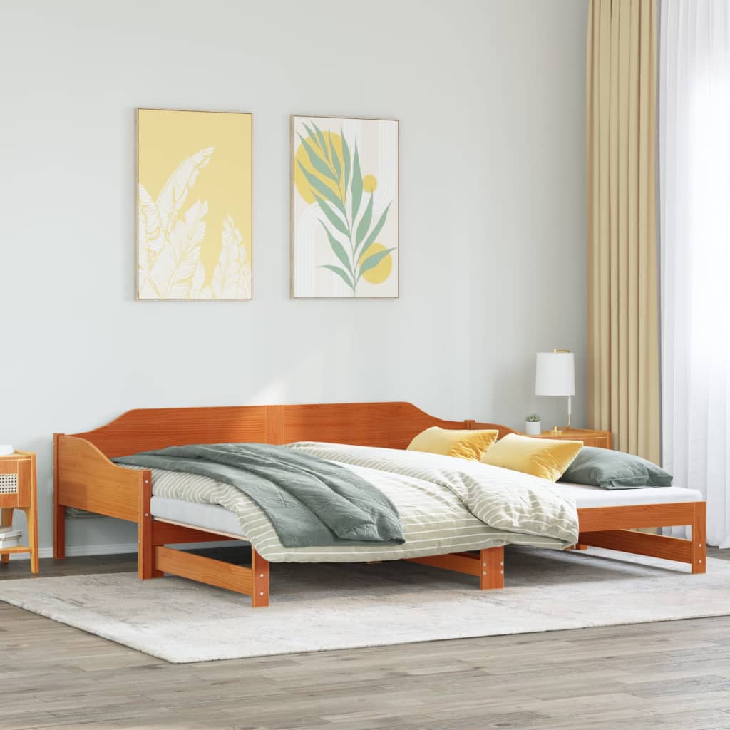 Divano con Letto Estraibile Marrone Cera 80x200cm Massello Pino