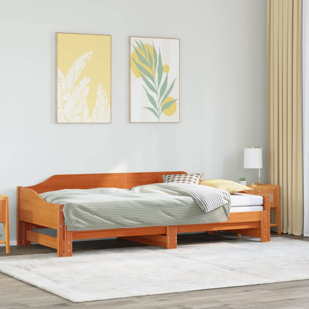 Divano con Letto Estraibile Marrone Cera 80x200cm Massello Pino