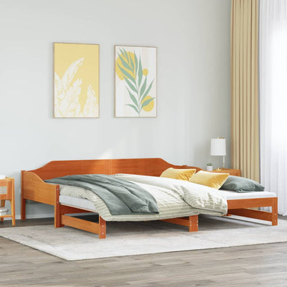 Divano con Letto Estraibile Marrone Cera 90x200cm Massello Pino