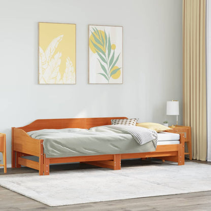 Divano con Letto Estraibile Marrone Cera 90x200cm Massello Pino