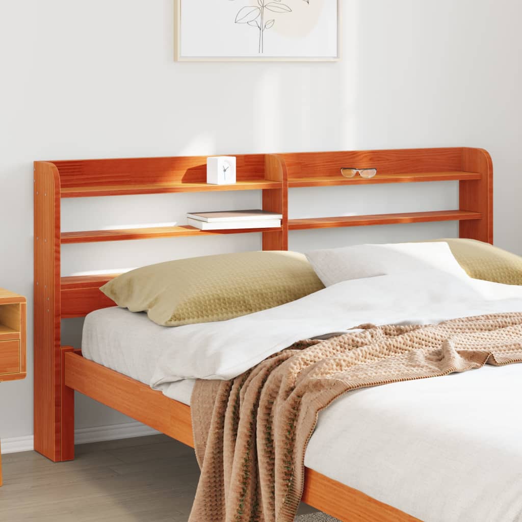 Testiera con Ripiani Marrone Cera 160 cm Legno Massello di Pino