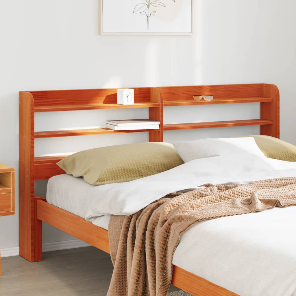 Testiera con Ripiani Marrone Cera 150 cm Legno Massello di Pino