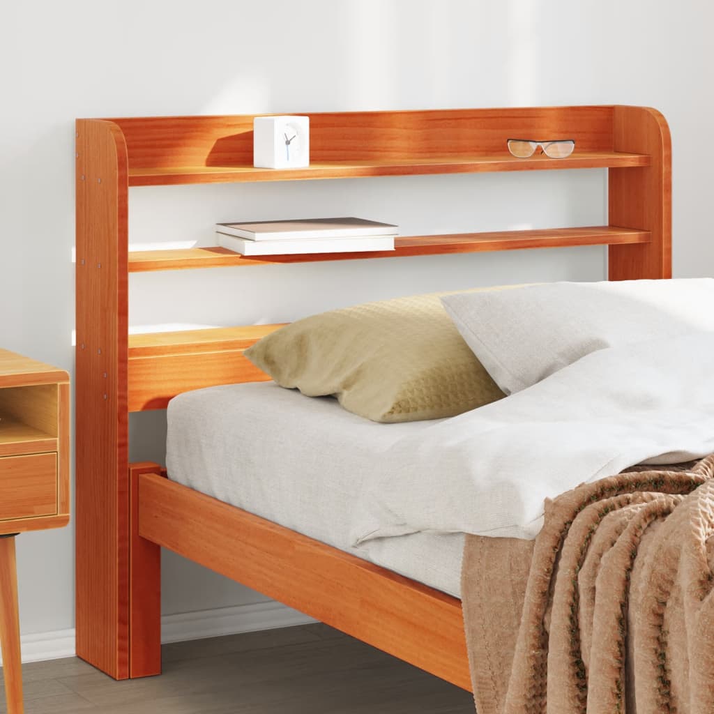Testiera con Ripiani Marrone Cera 90 cm Legno Massello di Pino