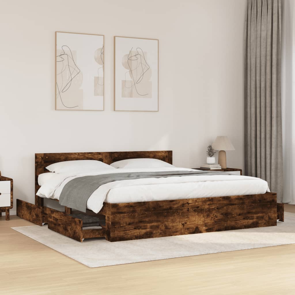 Giroletto con Testiera Rovere Fumo 180x200 cm Legno Multistrato