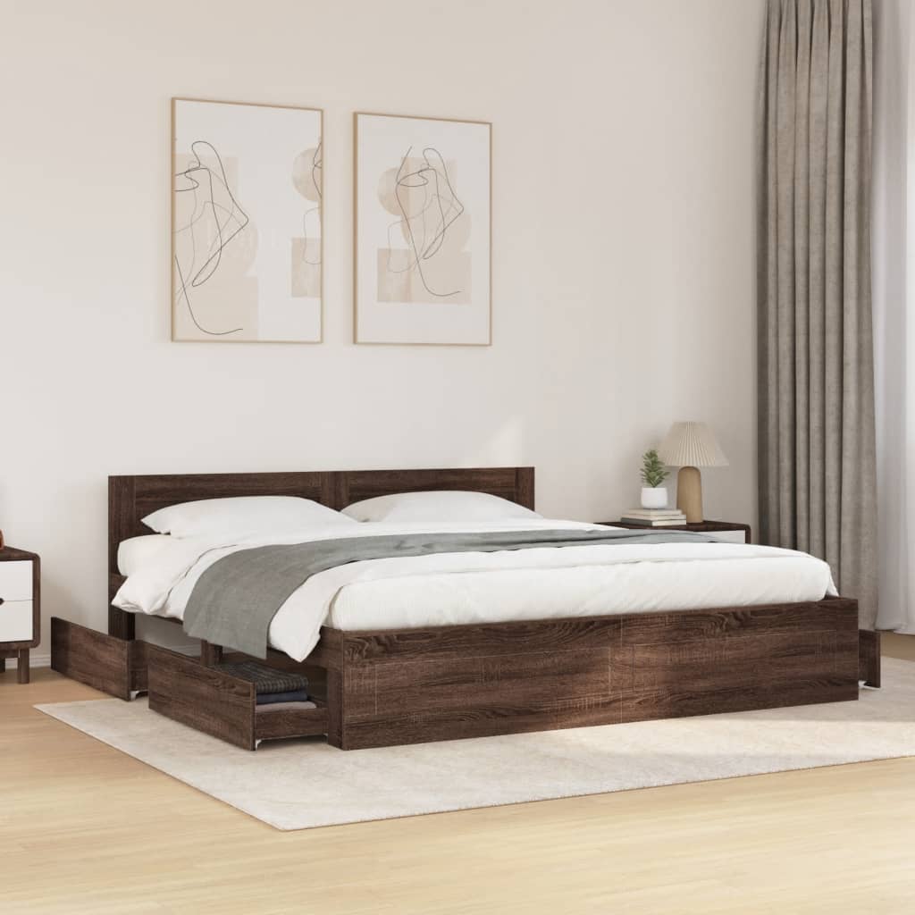 Giroletto Testiera Rovere Marrone 180x200 cm Legno Multistrato