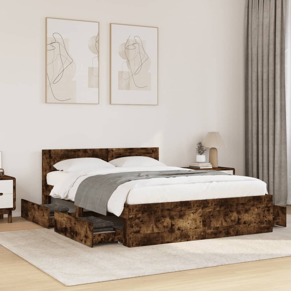 Giroletto con Testiera Rovere Fumo 140x200 cm Legno Multistrato