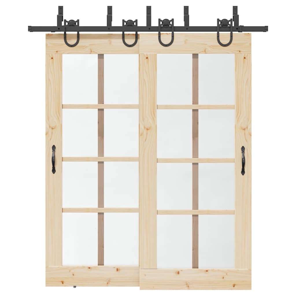 Kit di Binari per Porte Scorrevoli 200 cm Acciaio Nero
