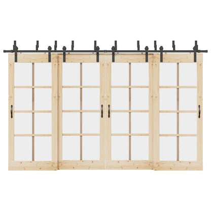 Kit di Binari per Porte Scorrevoli 366 cm Acciaio Nero