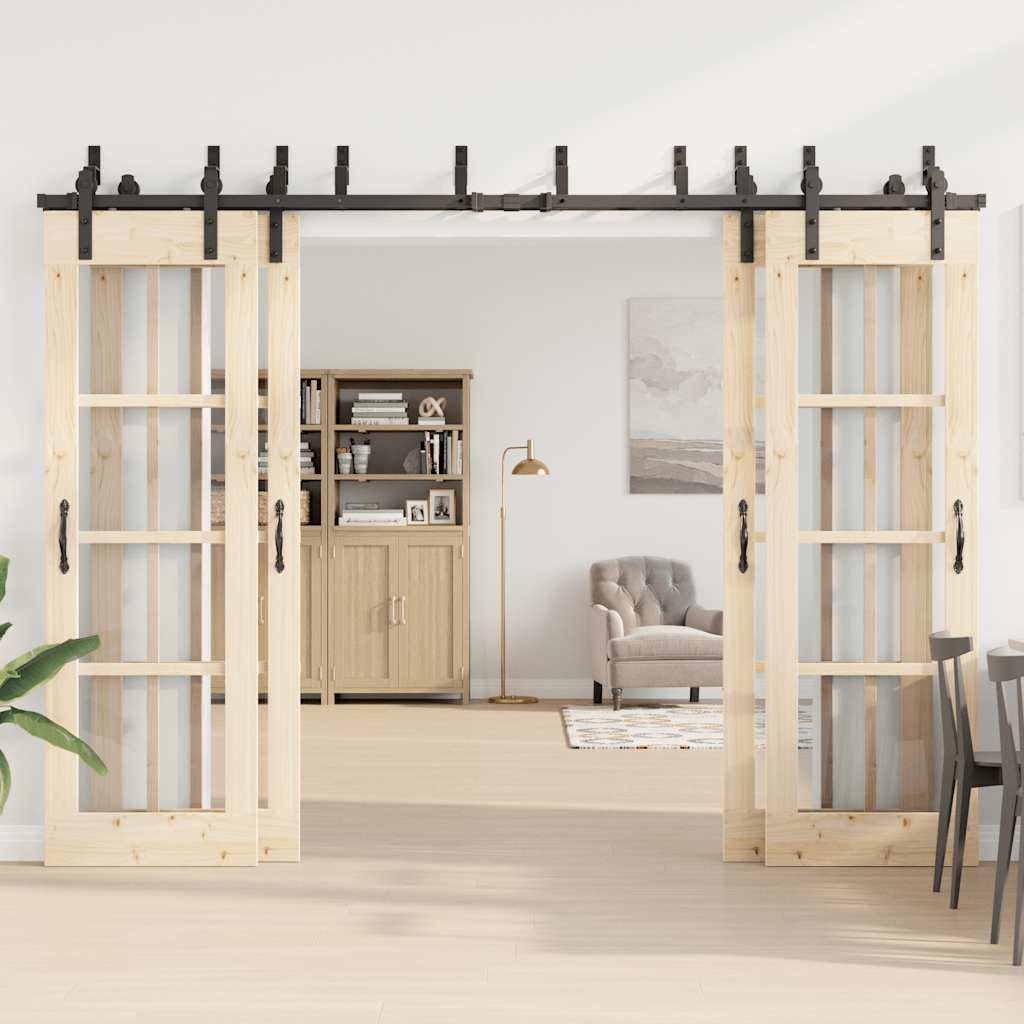 Kit di Binari per Porte Scorrevoli 305 cm Acciaio Nero