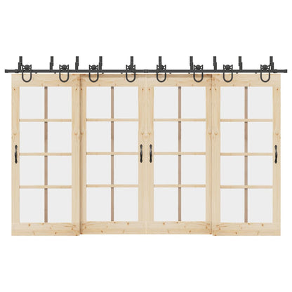 Kit di Binari per Porte Scorrevoli 366 cm Acciaio Nero