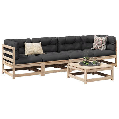 Set Divani Giardino 5 pz con Cuscini in Legno Massello di Pino