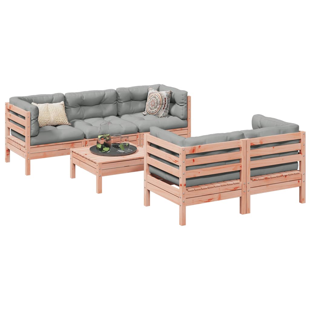 Set Divani Giardino 6 pz Cuscini Legno Massello Abete Douglas