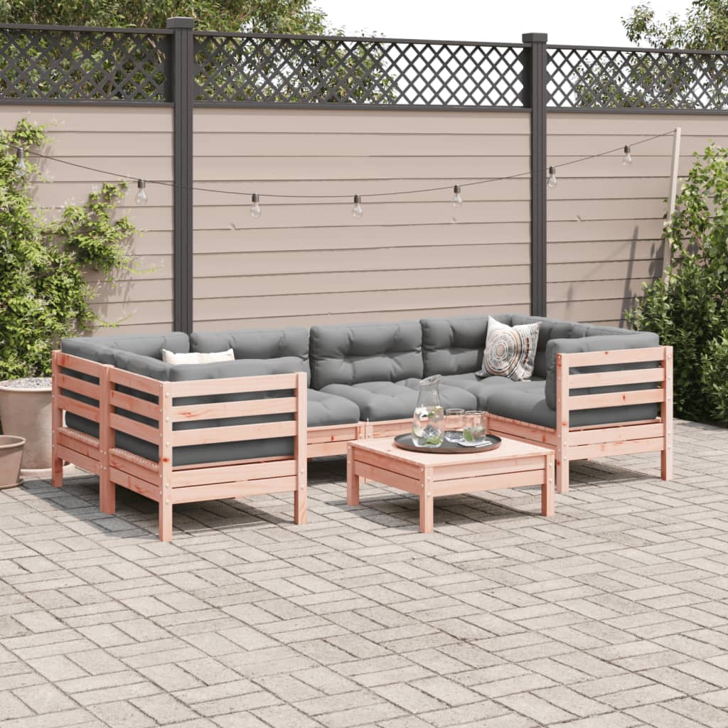 Set Divani Giardino 7 pz Cuscini Legno Massello Abete Douglas
