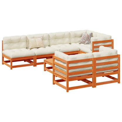 Set Divani Giardino 8 pz con Cuscini Marrone Cera Massello Pino