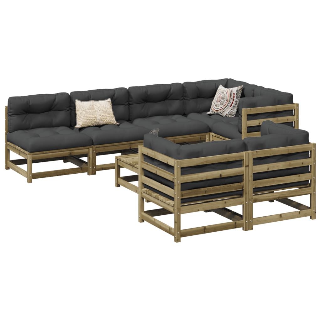 Set Divani da Giardino 8pz con Cuscini Legno Impregnato di Pino