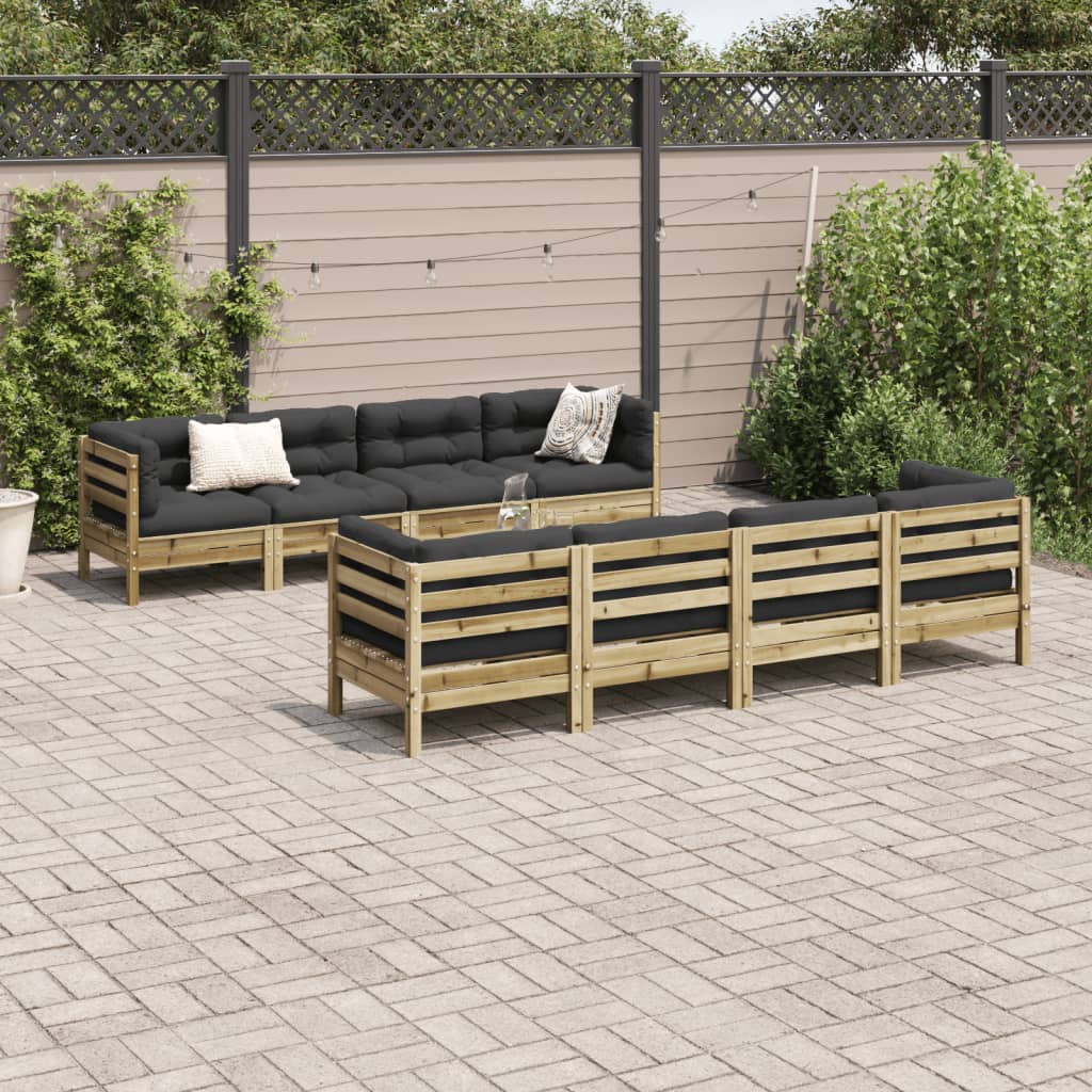 Set Divani da Giardino 9pz con Cuscini Legno Impregnato di Pino