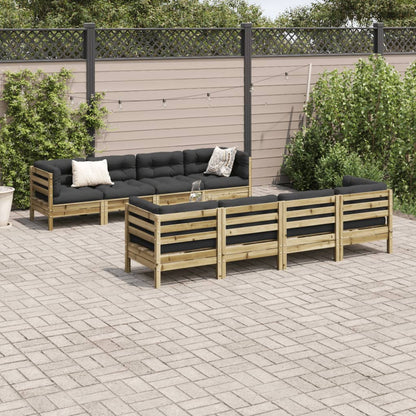 Set Divani da Giardino 9pz con Cuscini Legno Impregnato di Pino