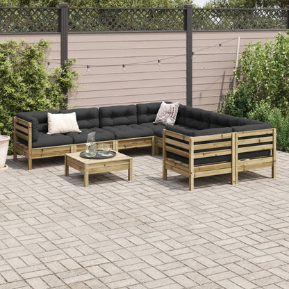 Set Divani da Giardino 9pz con Cuscini Legno Impregnato di Pino
