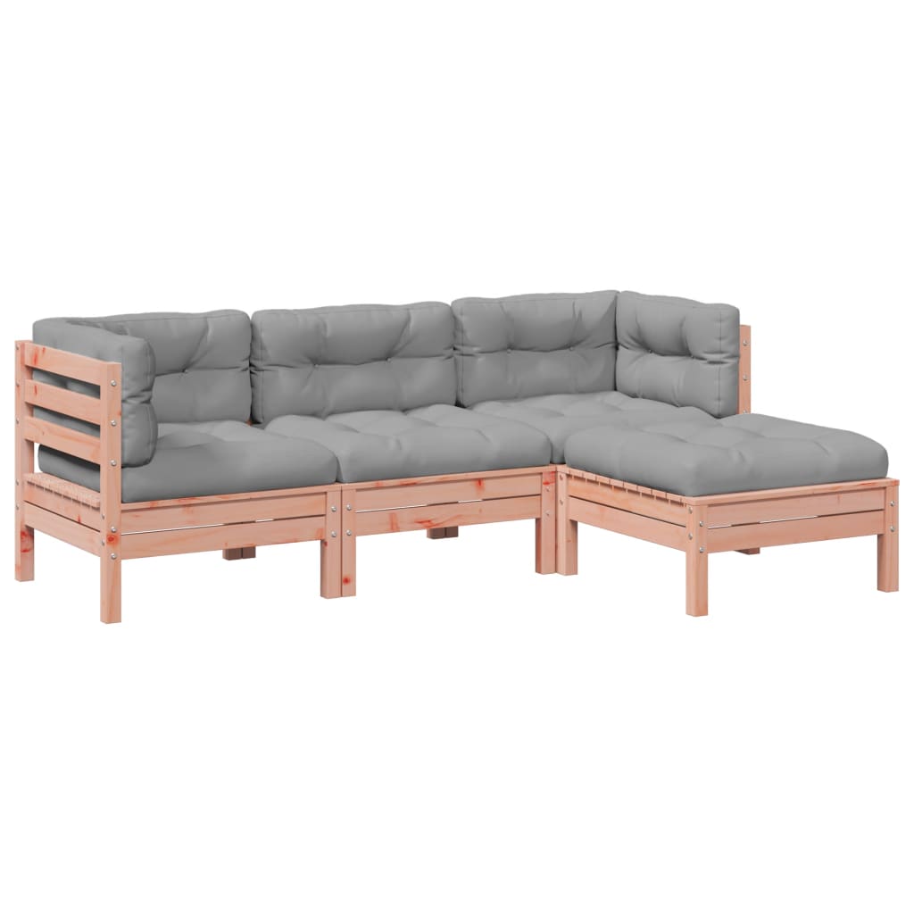 Set Divani Giardino 4 pz Cuscini Legno Massello Abete Douglas