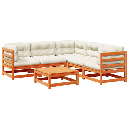 Set Divani Giardino 6pz con Cuscini Marrone Cera Massello Pino