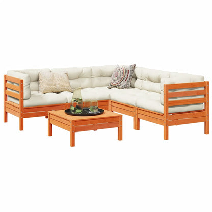 Set Divani Giardino 6pz con Cuscini Marrone Cera Massello Pino