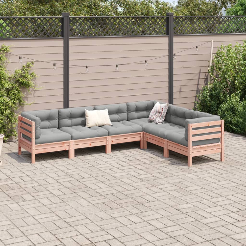 Set Divani Giardino 6 pz Cuscini Legno Massello Abete Douglas