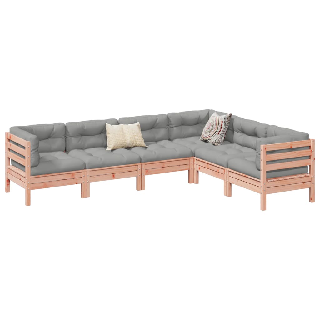 Set Divani Giardino 6 pz Cuscini Legno Massello Abete Douglas
