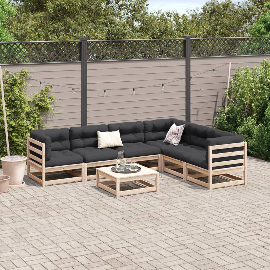 Set Divani da Giardino 7 pz in Legno Massello di Pino