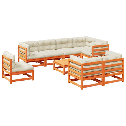 Set Divani Giardino 9 pz con Cuscini Marrone Cera Massello Pino