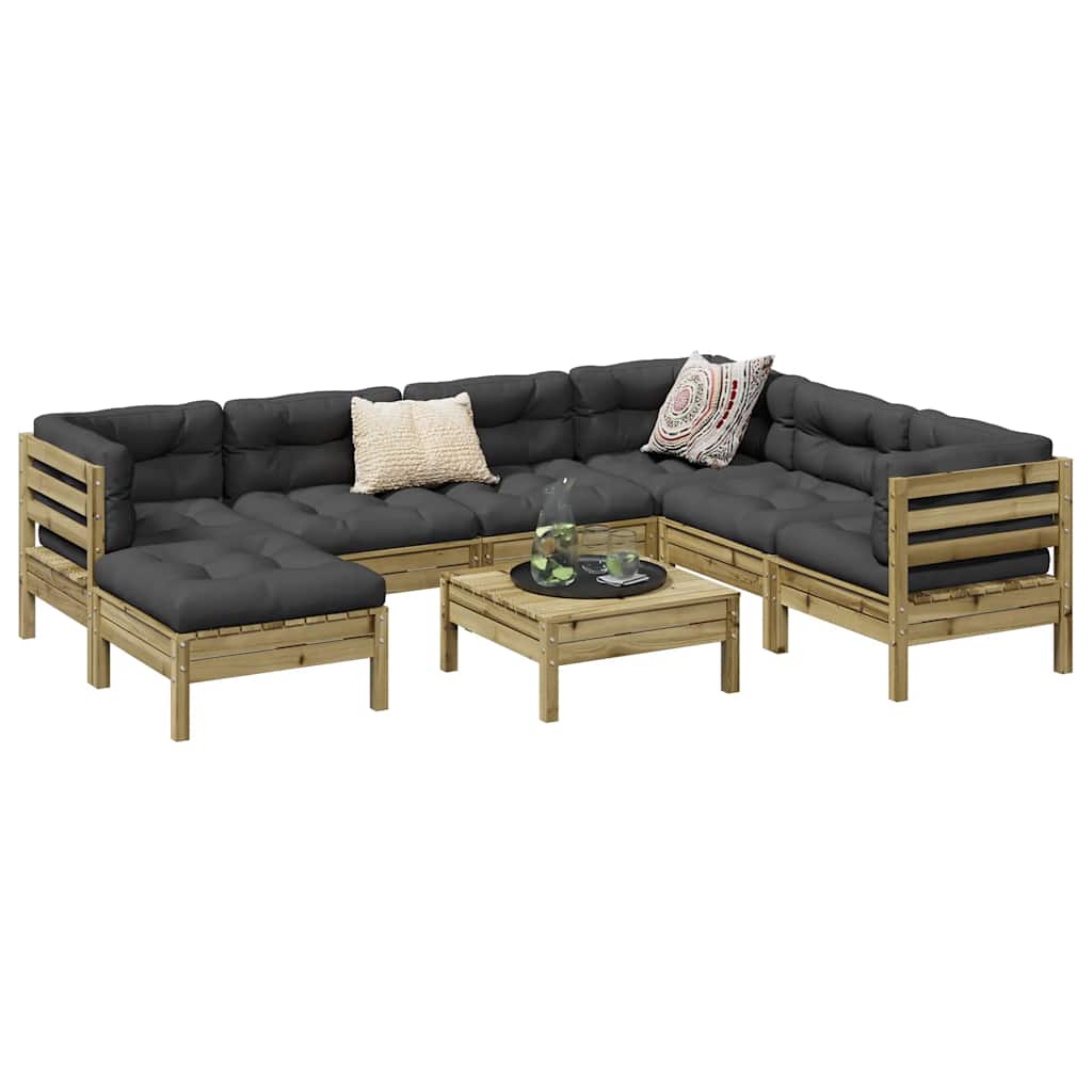 Set Divani da Giardino 8pz con Cuscini Legno Impregnato di Pino