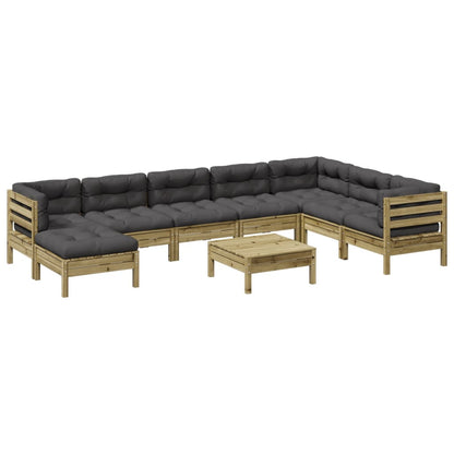 Set Divani da Giardino 9pz con Cuscini Legno Impregnato di Pino