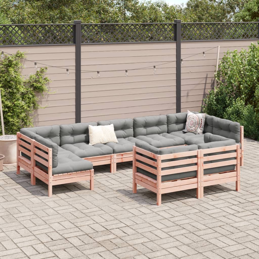 Set Divani Giardino 9 pz Cuscini Legno Massello Abete Douglas