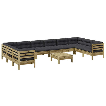 Set Divani Giardino 11 pz con Cuscini Legno Impregnato di Pino