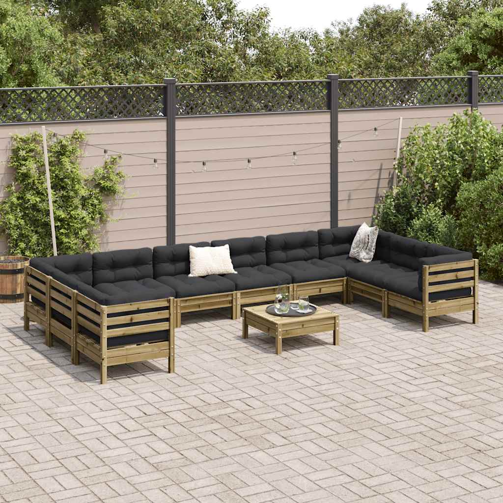 Set Divani Giardino 11 pz con Cuscini Legno Impregnato di Pino