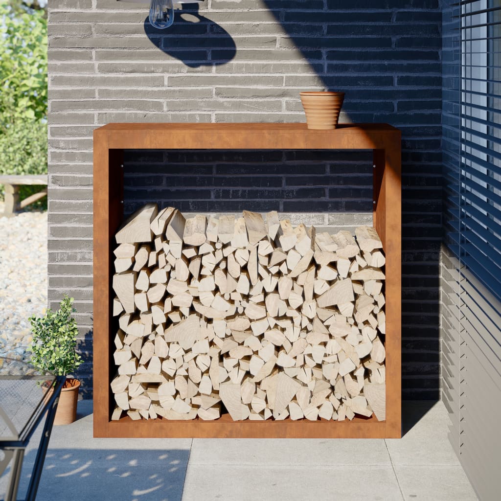 Rack per Legna da Ardere 100x40x100 cm in Acciaio Corten