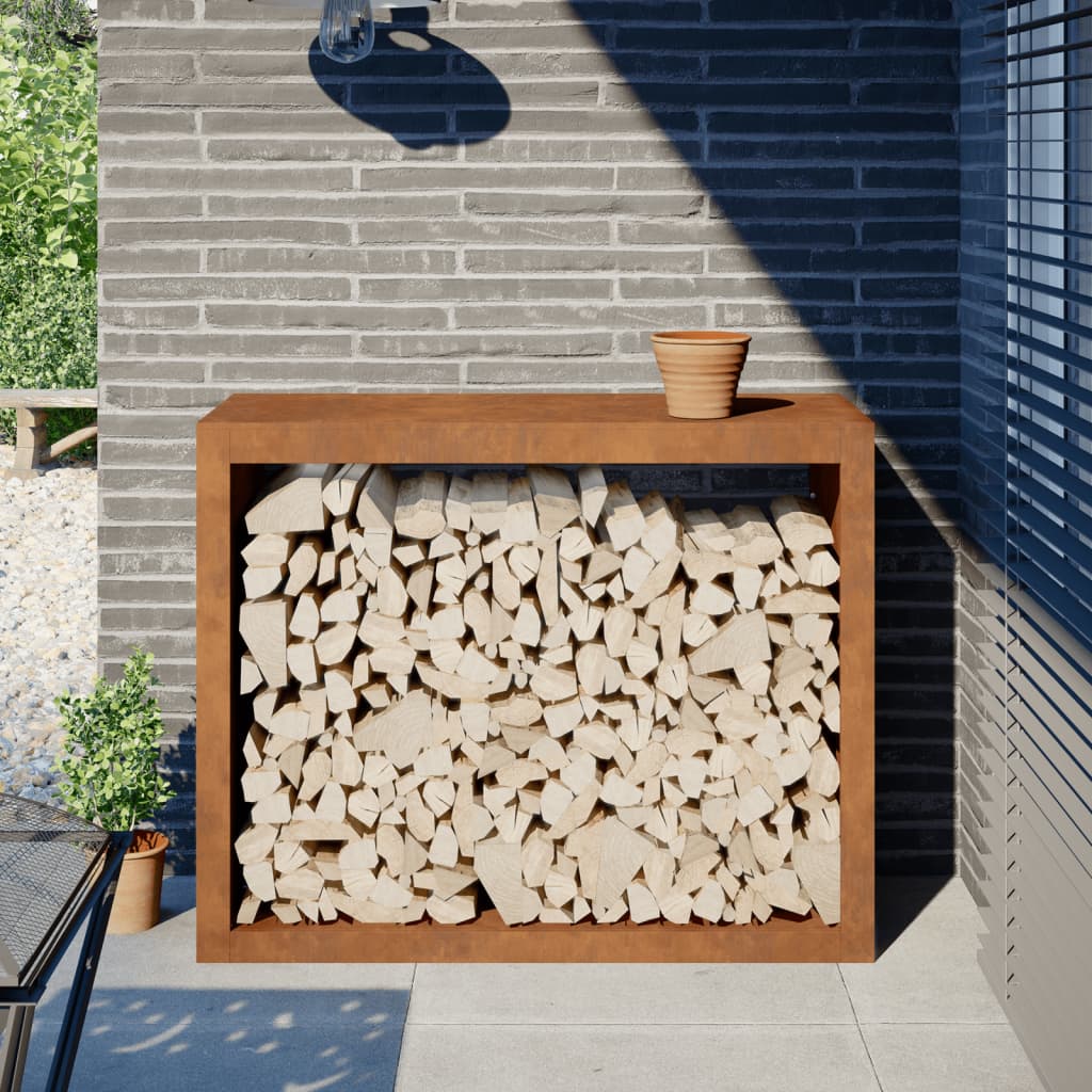 Rack per Legna da Ardere 100x40x80 cm in Acciaio Corten