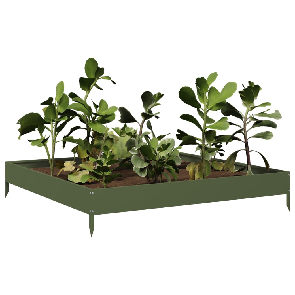 Fioriera Rialzata Giardino Verde Oliva 100x100x18,5 cm Acciaio