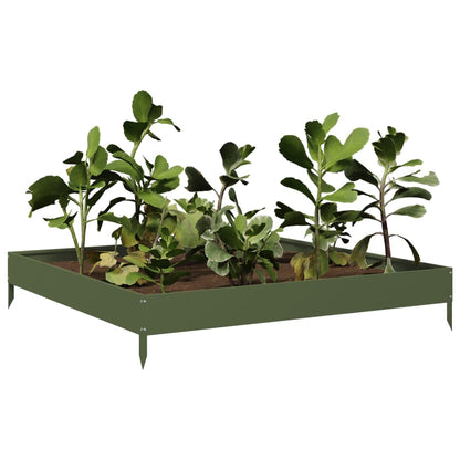 Fioriera Rialzata Giardino Verde Oliva 100x100x18,5 cm Acciaio