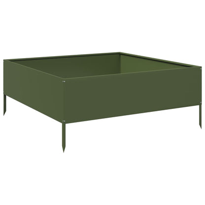 Fioriera Rialzata Giardino Verde Oliva 100x100x25 cm Acciaio