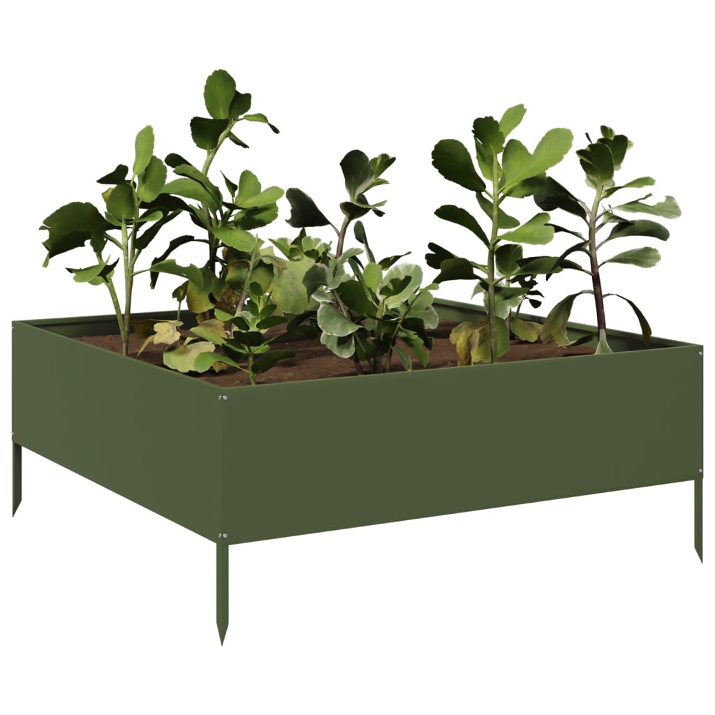 Fioriera Rialzata Giardino Verde Oliva 100x100x25 cm Acciaio