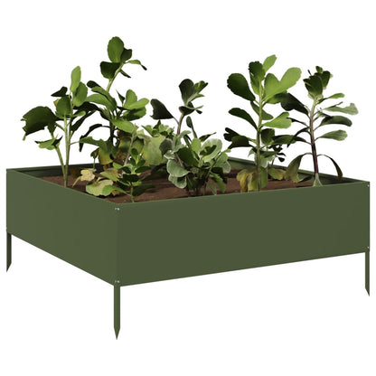 Fioriera Rialzata Giardino Verde Oliva 100x100x25 cm Acciaio